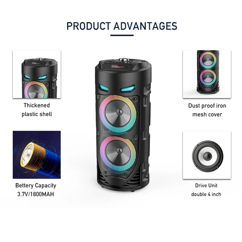 30W Wireless Column Big Power Stereo Portable Bluetooth Speaker Subwoofer Bass Party Speakers with Microphone Family Karaoke USB