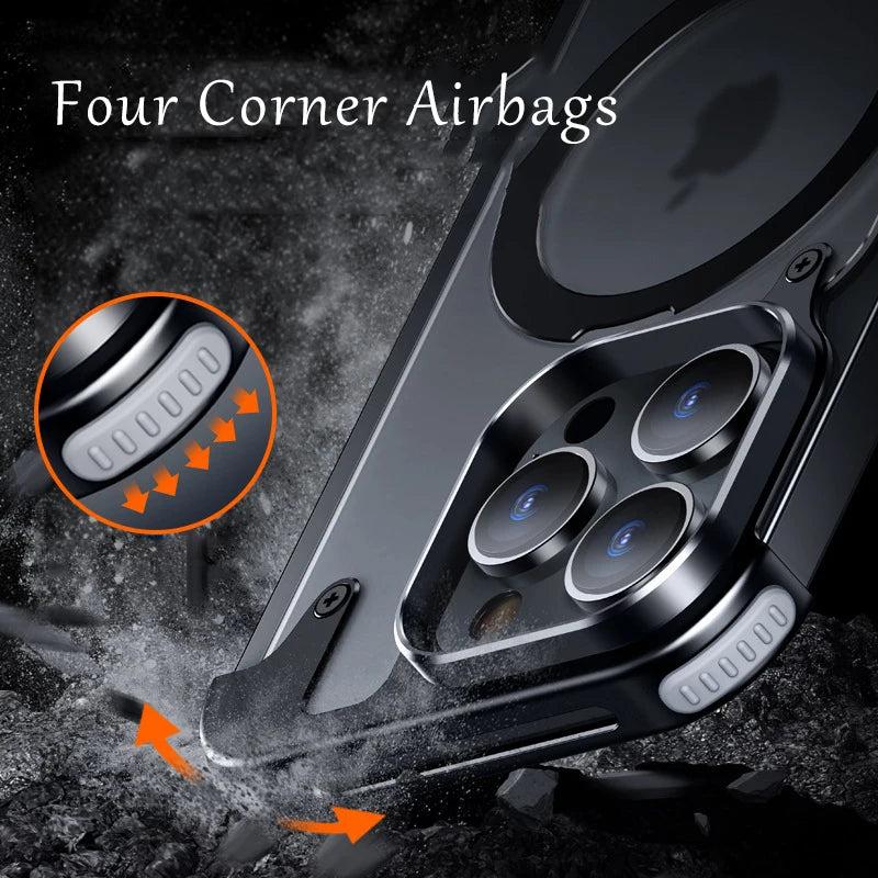 Aluminum Alloy Magnetic Stand Rimless Phone Case For iPhone 13 14 15