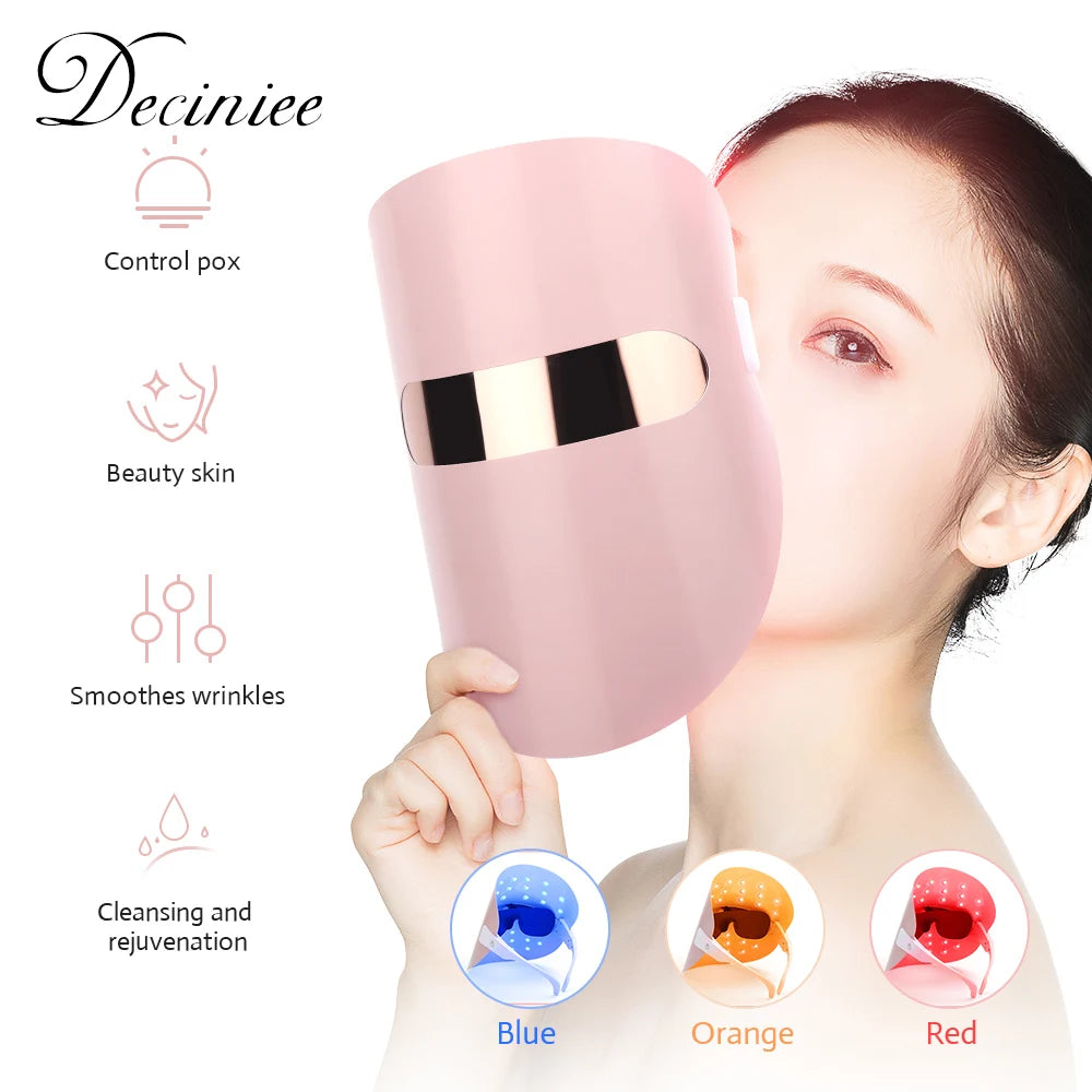 LED Facial Mask Led Light Photon Therapy 3 Colors Light Facial Beauty Device for Skin Rejuvenation Wrinkles Removal Anti-Aging