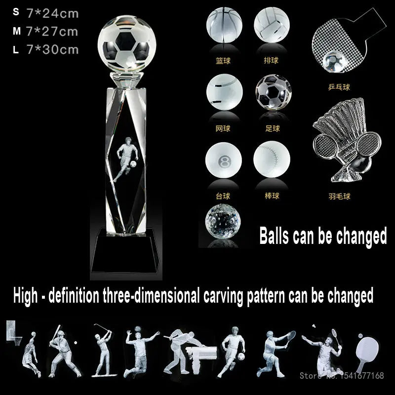 CrystalTrophy Customized Sports competition Basketball football volleyball tennis baseball badminton table tennis award trophies