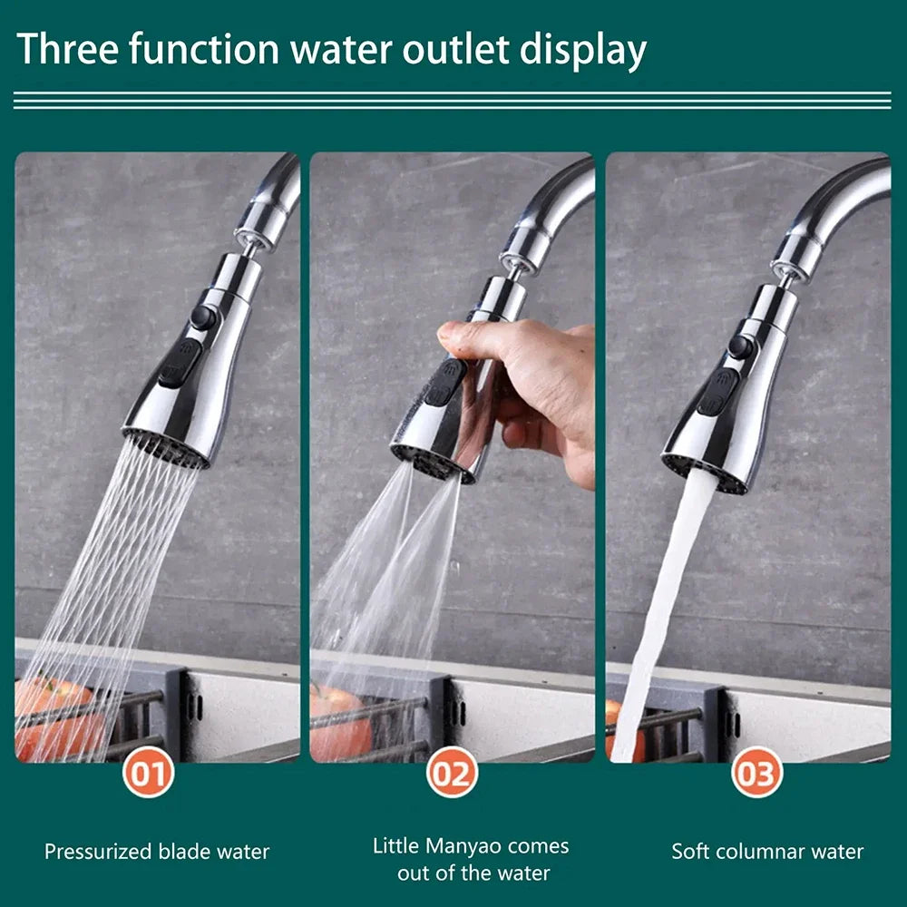 Faucet Extender 360° Universal Rotation Extension Splash Proof Aerator 3 Modes Kitchen Sink Accessory With Universal Adapter