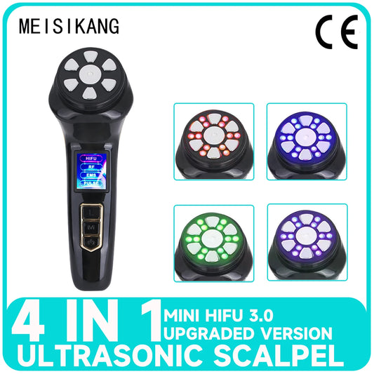 MEISIKANG Home Use Black Mini HIFU Machine 4 in 1 RF Ultrasound Skin Care Firming Wrinkle Remove Face Lifting Beauty Device