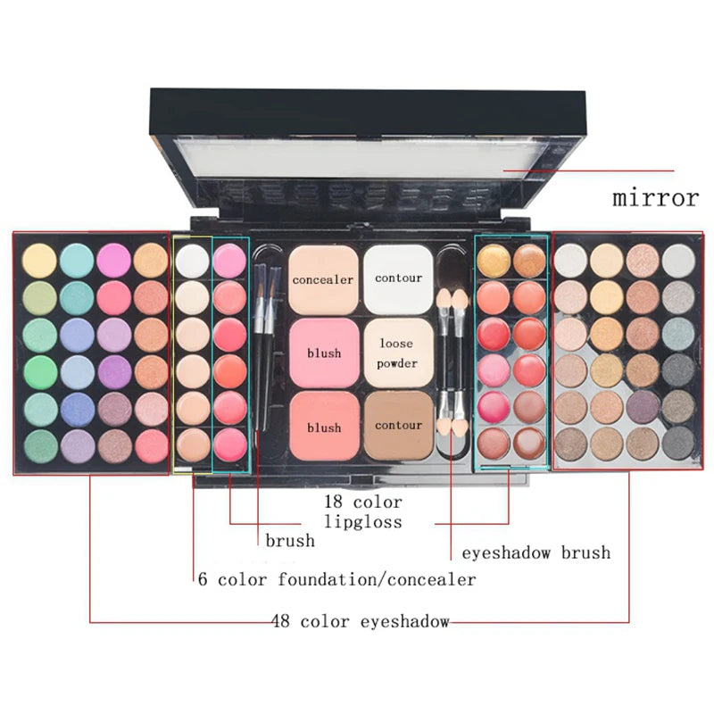 40/74/78 Colors Glitter Eyeshadow Palette Matte Waterproof Long Lasting Pressed Powder Cosmetics Kit Fashion Women Make-Up Tools