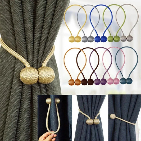 2Pcs Magnetic Ball Curtain Tiebacks Tie Rope Backs Holdbacks Buckle Hook Holder Home Decor