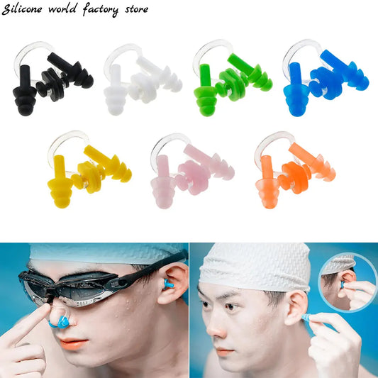 Silicone world Swimming Earplugs/Nose Clip Set Silicone Waterproof Anti-noise Surf Diving Outdoor Water Sports Pool Accessories