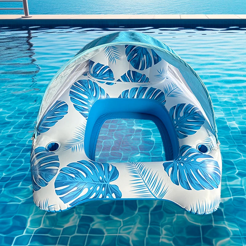 Outdoor Foldable PVC Water Hammock Recliner with Sunshade Inflatable Air Mattress Portable Floating Swimming Ring Accessories