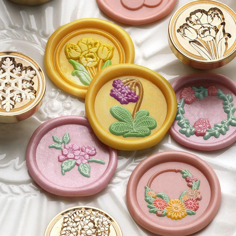 Flower Seal Wax Stamps Head Badge Fire Paint Plant Wax Sealing Copper Replace Heads DIY Scrapbooking Envelope Craft Supplies
