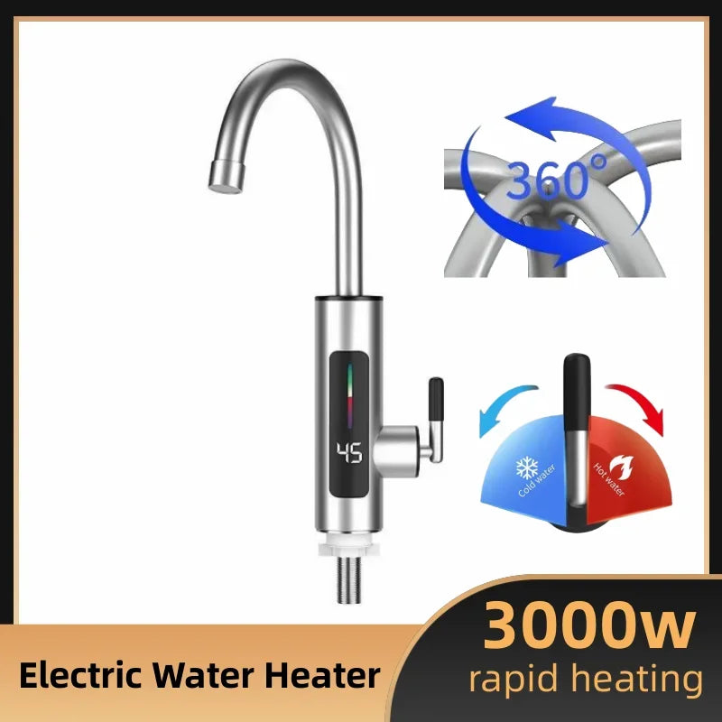 Electric Water Heater 3000W 220V 2 in 1 Kitchen Faucet Tankless Water Heater Tap Flowing Stainless Steel Electric Faucet Shower