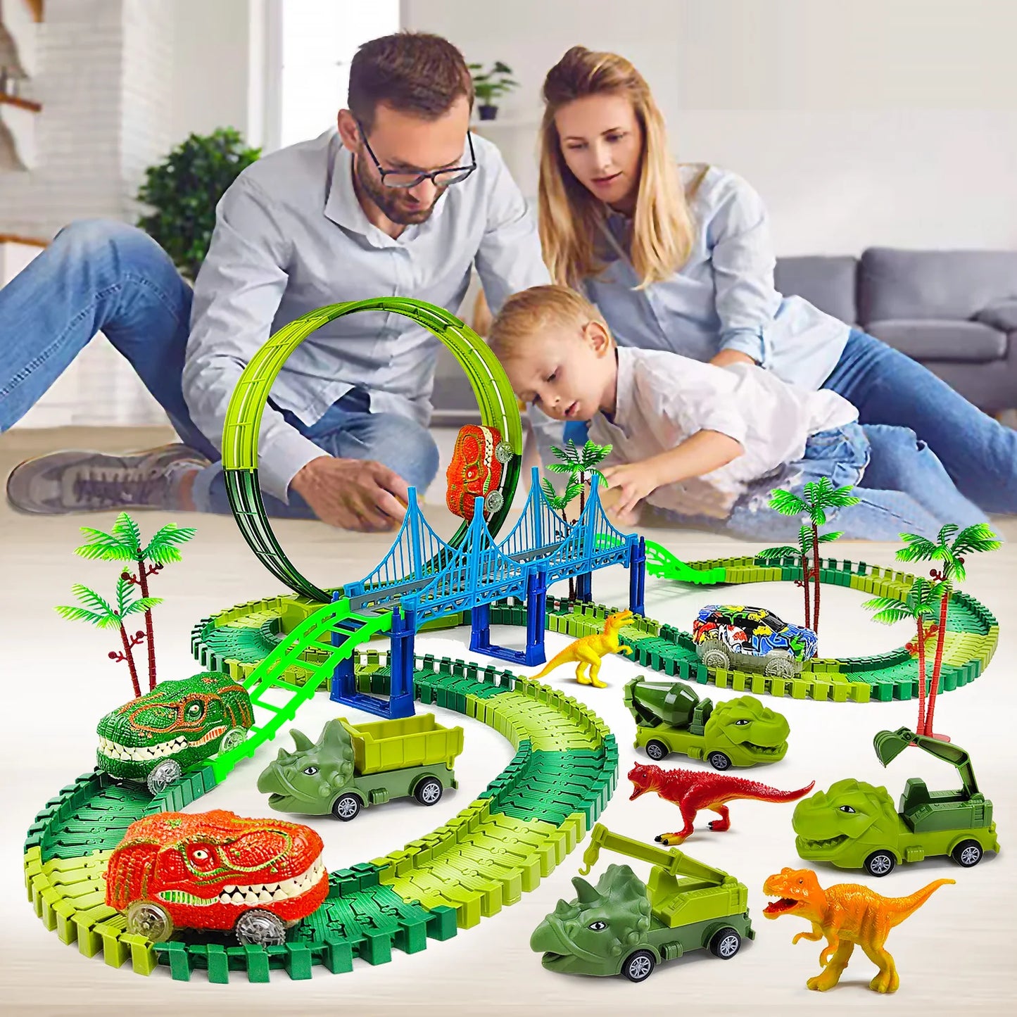 Dinosaur Toys Race Track Toy Set - Create A Dinosaur World Race Flexible Tracks,Gift for Kids Ages 3 4 5 6+Year Old Boys Girls