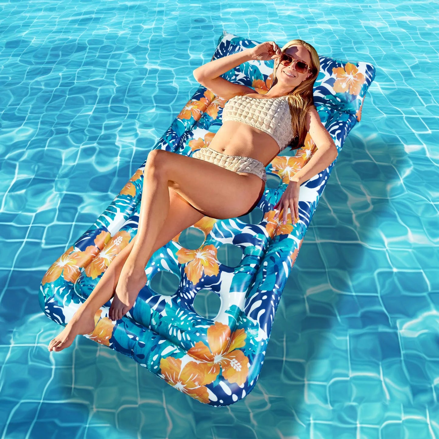Floating Row Air Mattress Inflatable Water Sleeping Bed Foldable Swimming Air Mattress Water Sport Lounger Chair Pool Accessorie