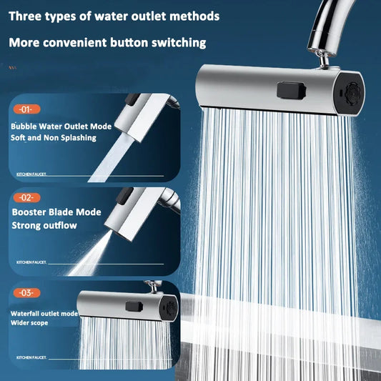 Kitchen Faucet Waterfall Outlet Splash Proof Faucet Extenders Universal Rotating Bubbler Multifunctional Water Nozzle Extension