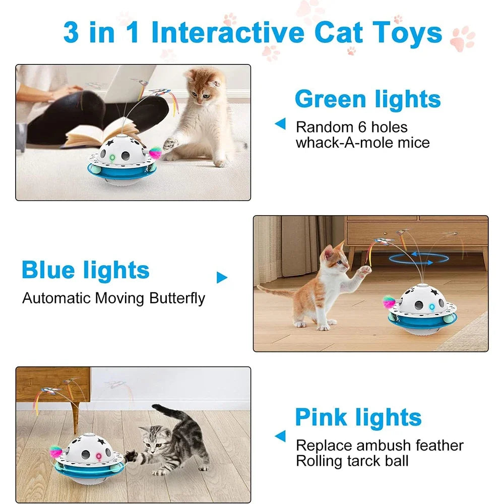 Smart Cat Toys Ball Tumbler Dual Power Supply Interactive Cat Toy Butterfly Fluttering Random Moving Ambush Feather Track Balls