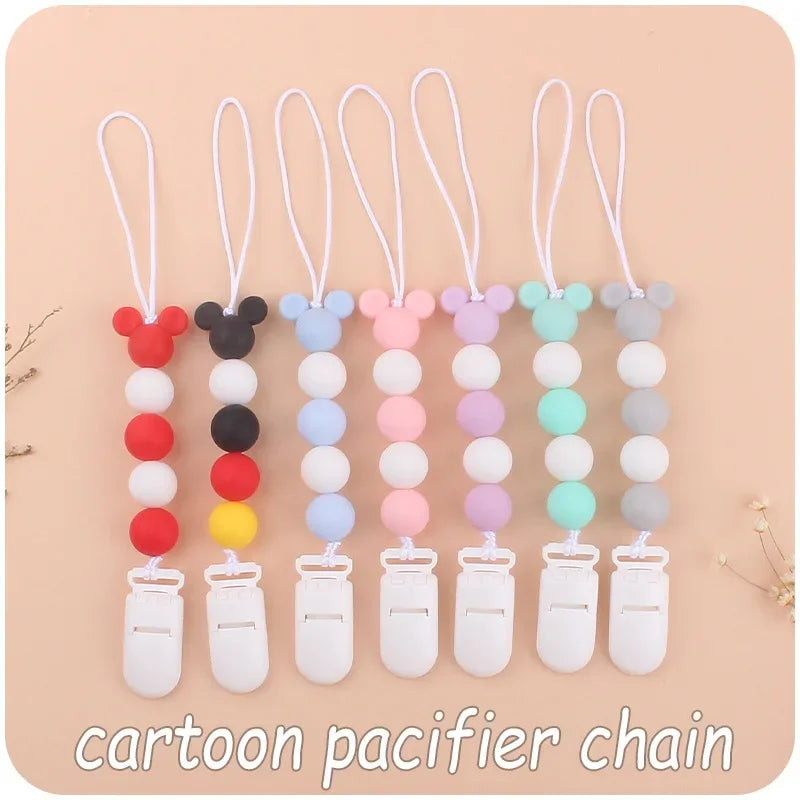 Baby Silicone Pacifier Clip Colorful Beads Grinding Teething Toys Fixed Anti-drop Chains Kawaii Infant Items Newborn Essentials