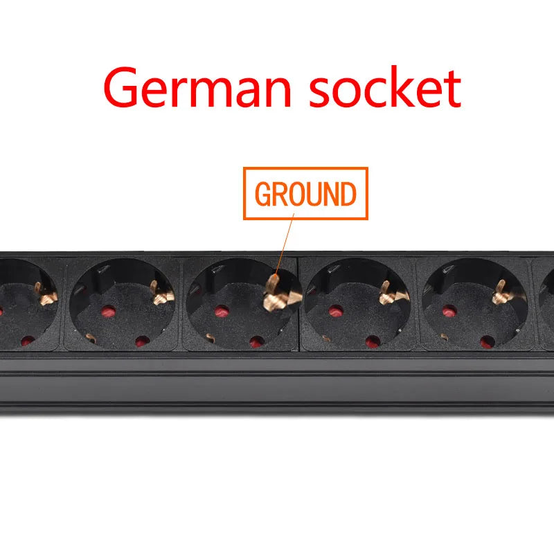 C14 port PDU Power Strip board Distribution Cabinet 2-10 Way German Socket Break Switch Aluminum alloy shell Surge protection