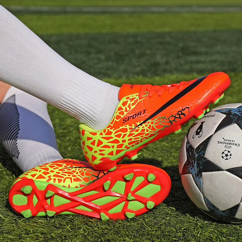 Outdoor Orange FG/TF Children's Soccer Shoes Size 31-44 Lace-up Football Boots Sneakers Kids Cheap Soccer Sneakers for Men Women