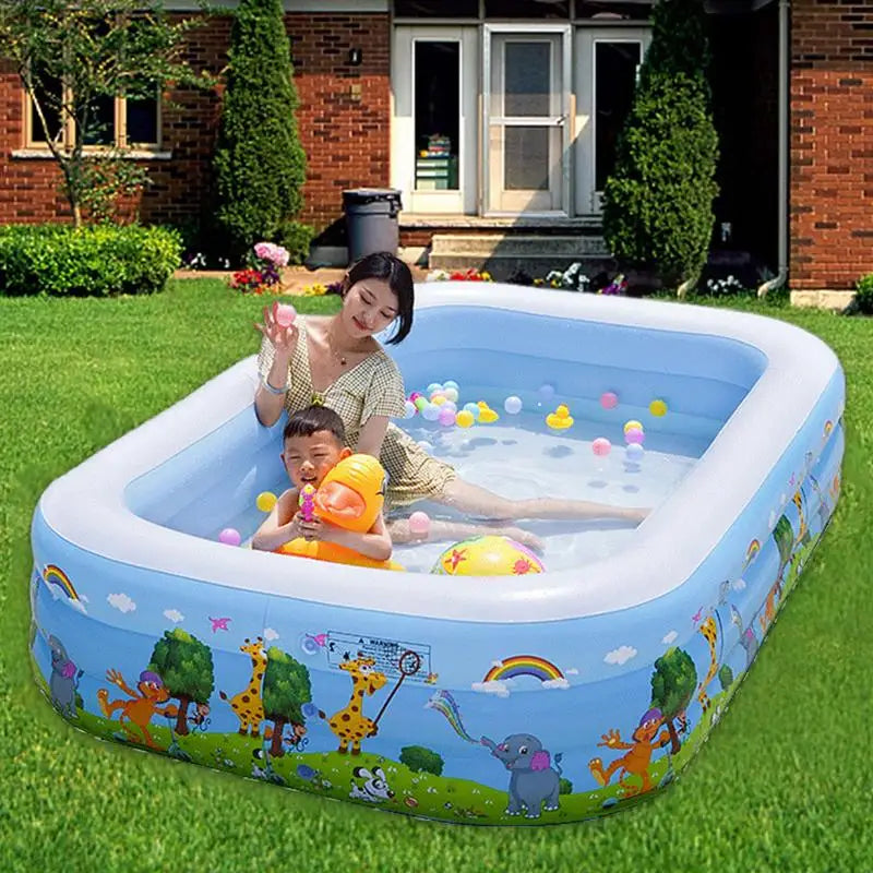 Thickened PVC Inflatable Pool for Kids Foldable Square Blow up Pool for Family Space-Saving Swimming Pool for outdoor Backyard