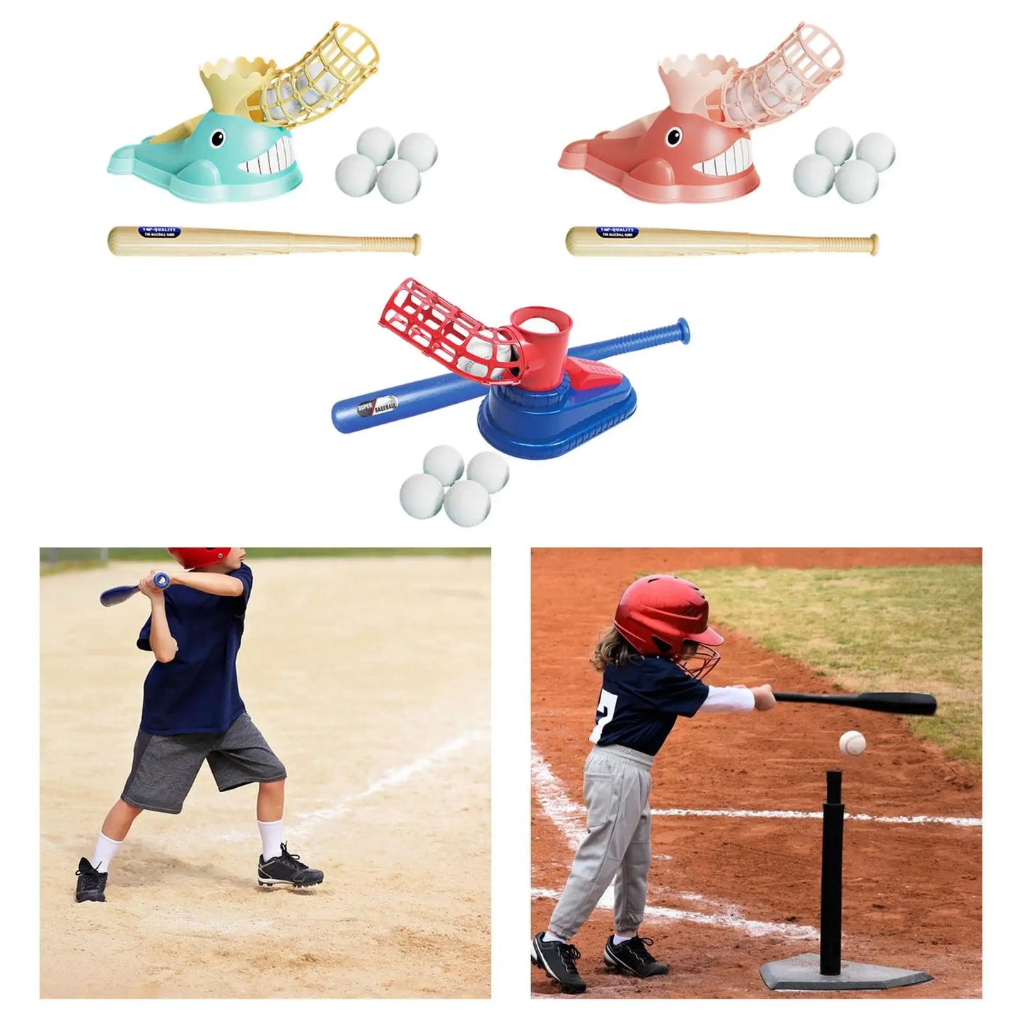 Baseball pitching machine for children with bat and 6 baseball balls