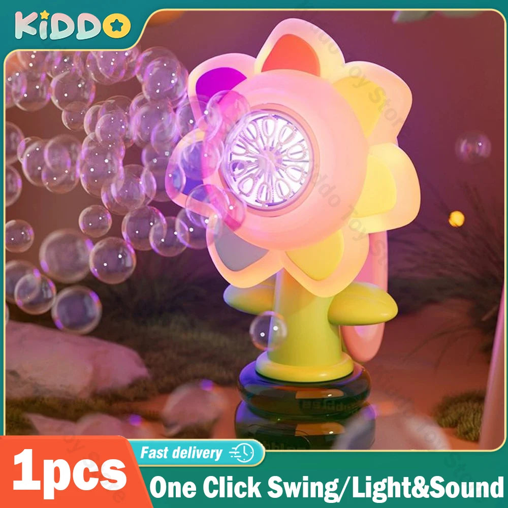 Bubble Machine Sunflower Light Sound Electric Automatic Bubbles Maker Summer Soap Blower Outdoor Games Toys for Girls Children