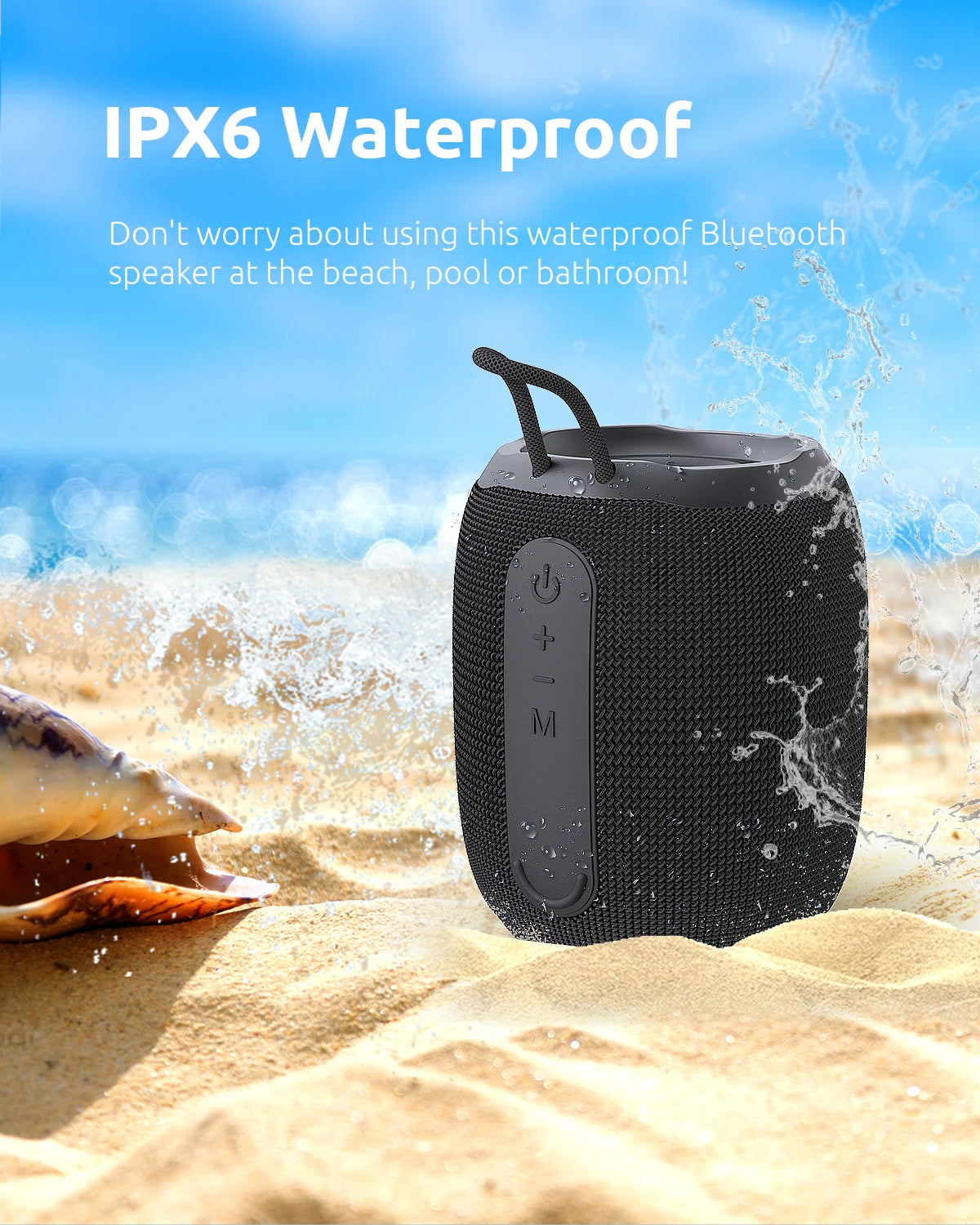 Bluetooth speaker with FM radio, waterproof, USB