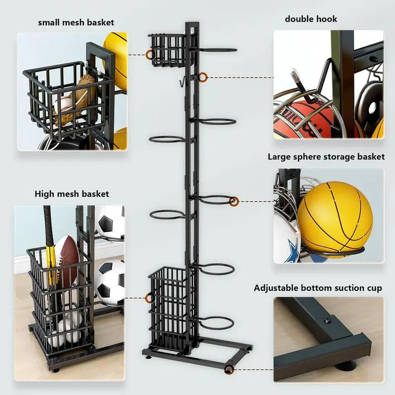 Ball Rack Storage Stand Football Vertical Sports Equipment Storage For Basketball Volleyball