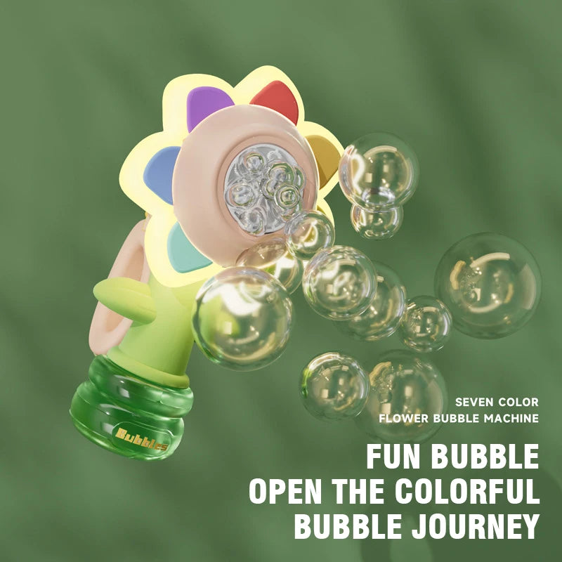 Bubble Machine Sunflower Light Sound Electric Automatic Bubbles Maker Summer Soap Blower Outdoor Games Toys for Girls Children