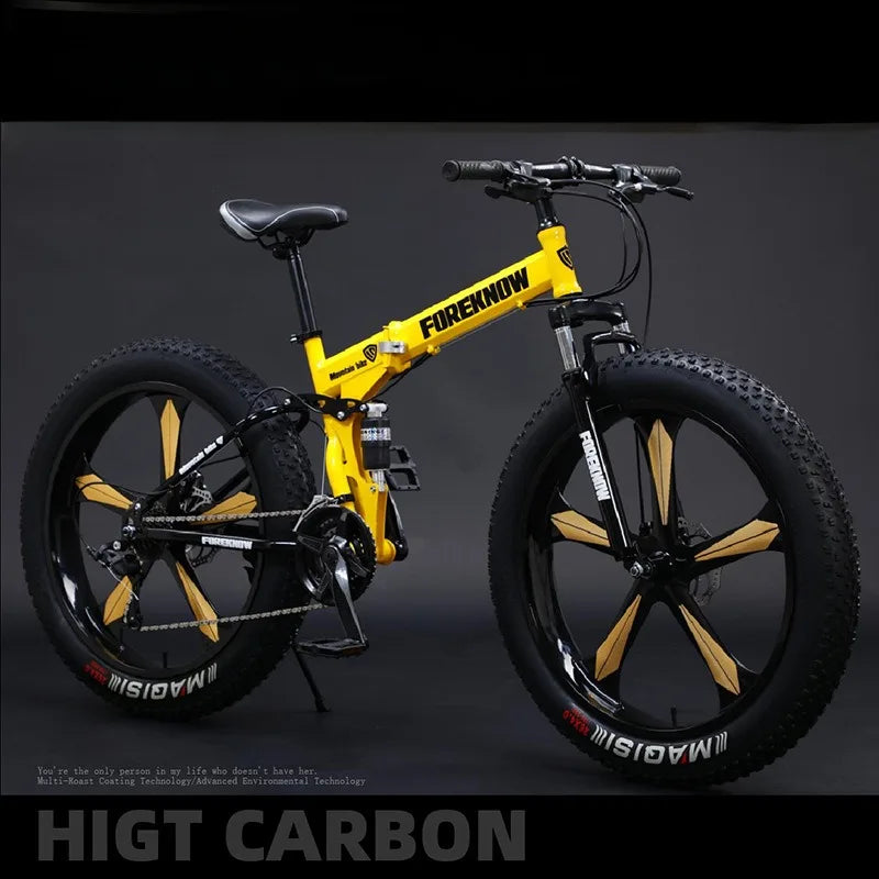 Foldable Mountain Bike with 26/24-Inch Wheels for Off-road, Snow and Beach - Wide Tires, Variable Speeds, for Men and Women