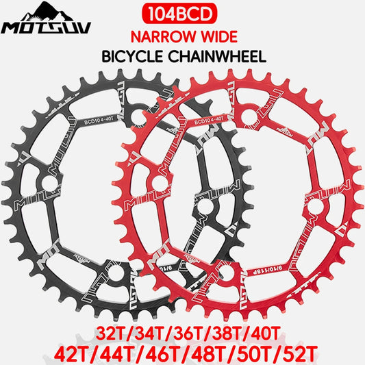 MOTSUV Bicycle 104MM Crank Round Chainwheel 104BCD Wide Narrow Chainring 32T 34T 36T 38T 40T 42T 44T 46T 48T 50T 52T Crankset