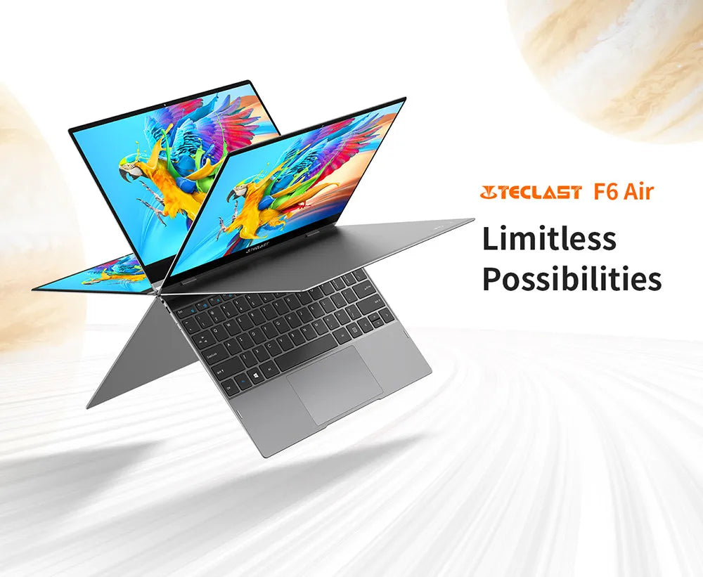 TECLAST laptop F6 Air, 13,3 inch, 8GB RAM, 256GB SSD, touch screen, 360 ° rotation, 1920x1080, Windows 10, Intel 8th Gen. Gemini Lake Refresh 1,25 KG 2,4G 5G Wi-Fi UHD 600