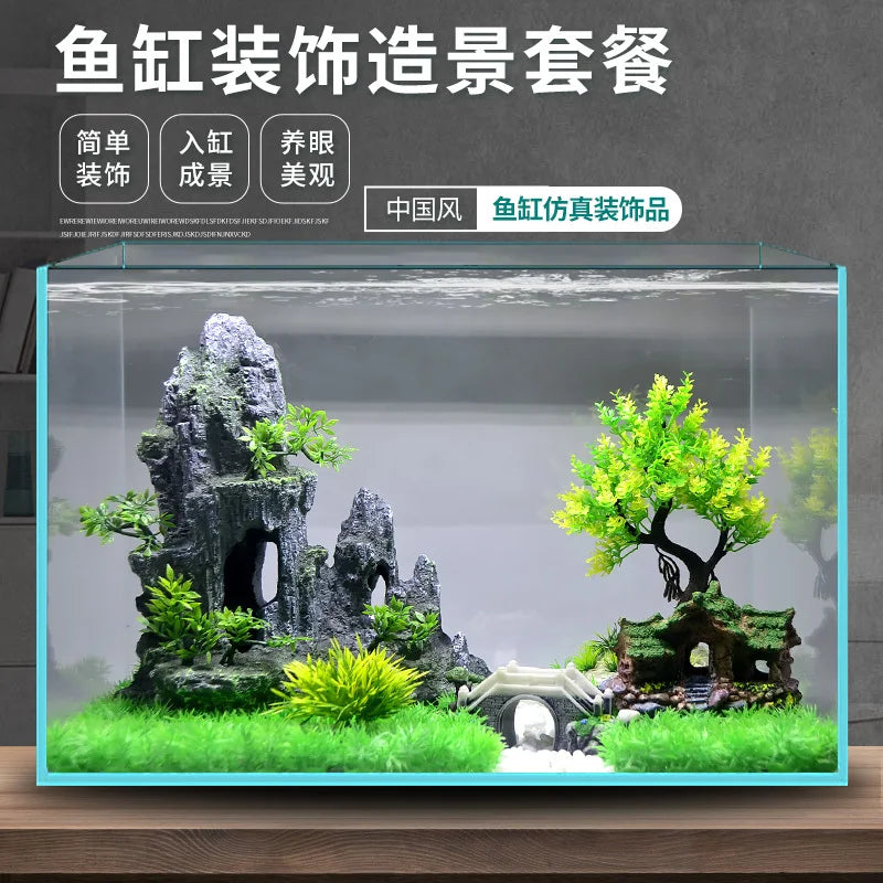 Large Aquarium Decorations Family Small Fish Tank Plant Decoration Simulation Rockery Ornaments Fish Farming Accessories