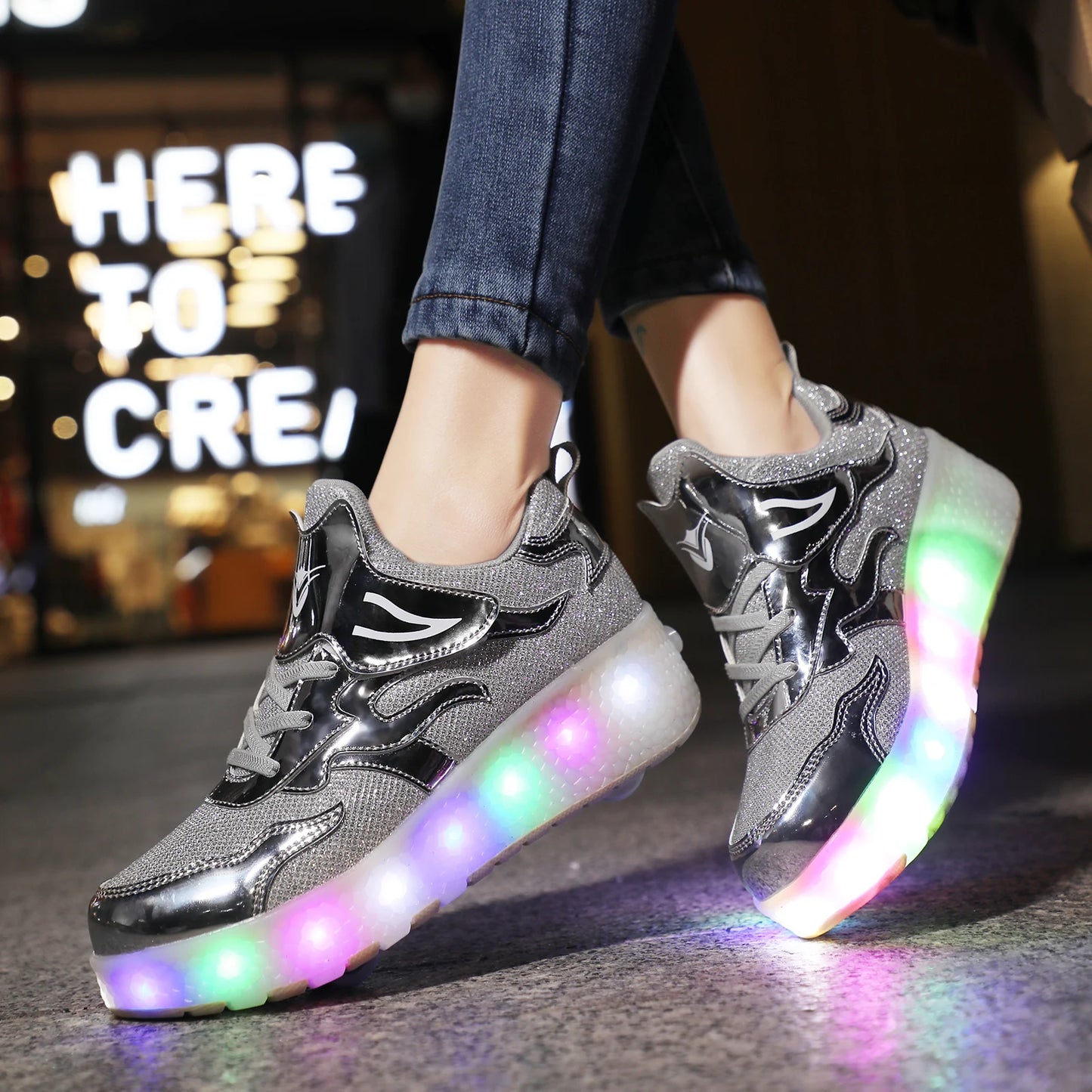 Children's Roller Sneaker Outdoor Indoor Skating Shoes Detachable Kids Glitter Skates Breathable Blade Boy Flying Shoes