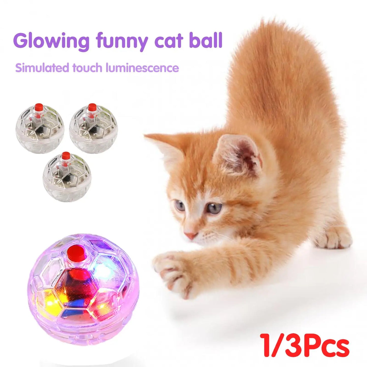 1/3pcs Pet Interactive Ball Toy Upward Motion Elastic Flash Transparent Plastic Cat Dog Glowing Chase Hunting Sports Toy