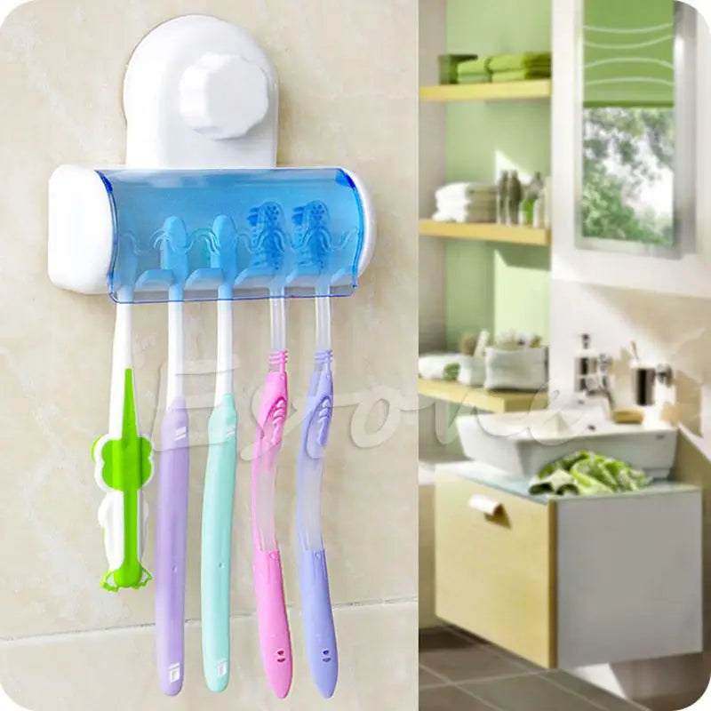 2023 Toothbrush Spinbrush Plastic Suction 5 Toothbrush Holder Wall Mount Stand Rack Home Bathroom Accessories