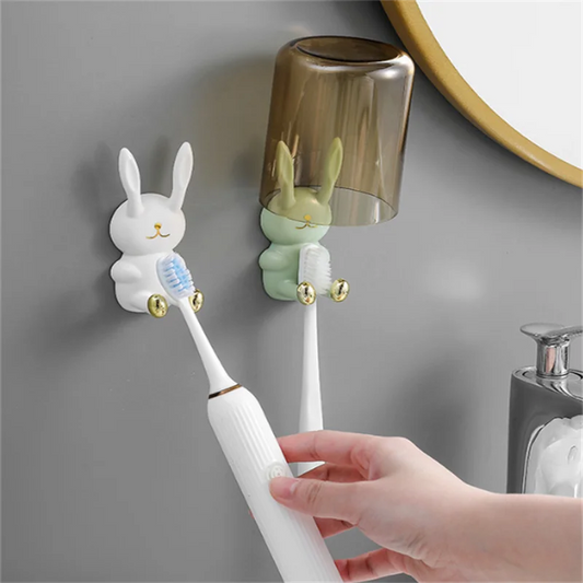 Cartoon Bunny  Shape Toothbrush Holder Creative Wall-Mounted Traceless Hook Multi-functional Organizer Hook Bathroom Accessories