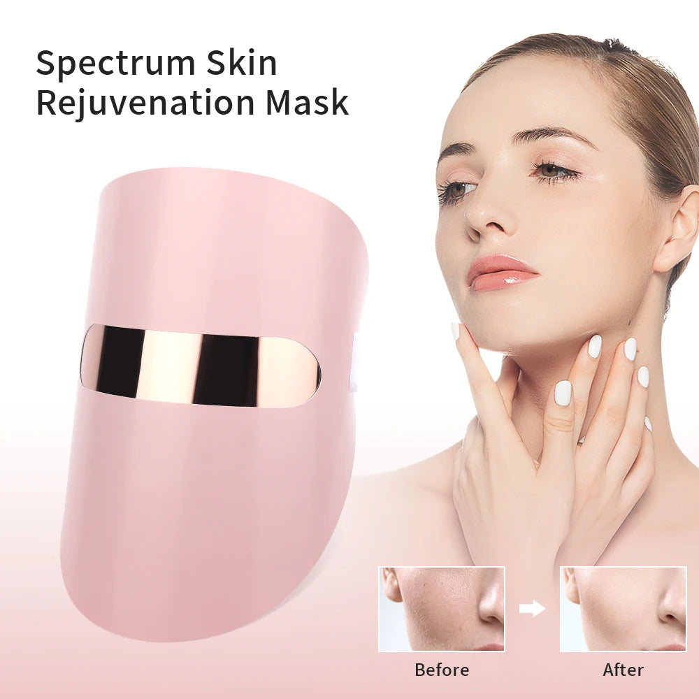 LED Facial Mask Led Light Photon Therapy 3 Colors Light Facial Beauty Device for Skin Rejuvenation Wrinkles Removal Anti-Aging