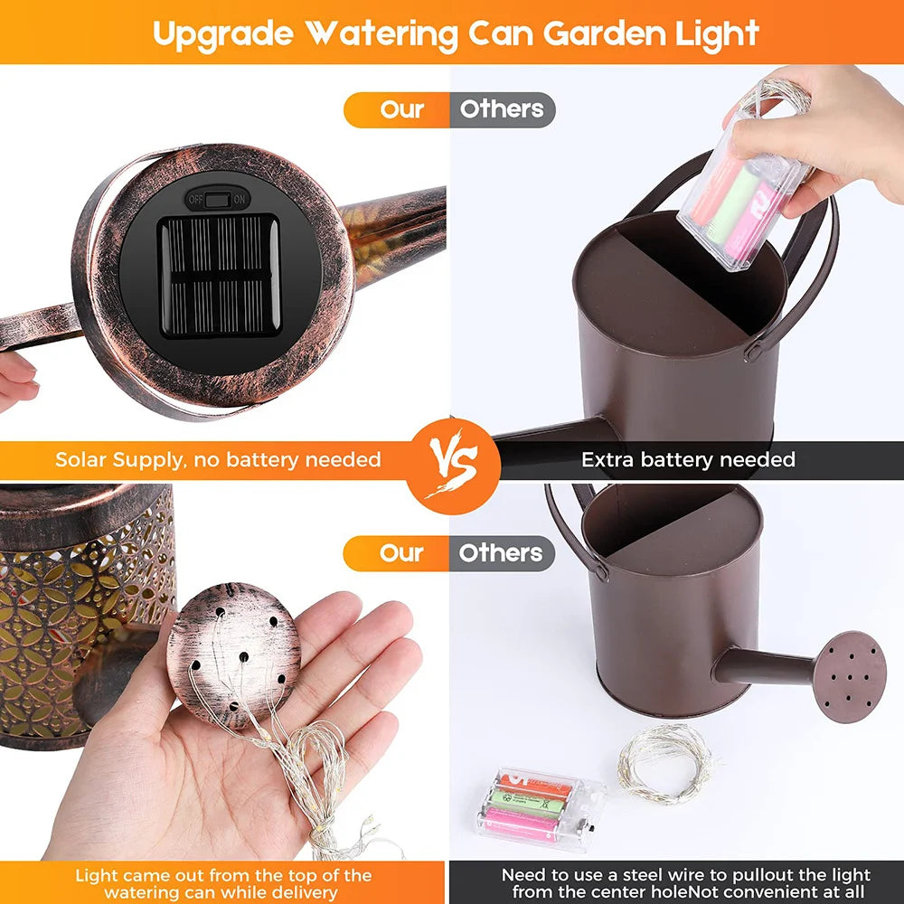 Solar Watering Can Light Hanging Waterfall Lamp Waterproof Outdoor Garden Decor Yard Porch Lawn Backyard Landscape Sun LED Lamp