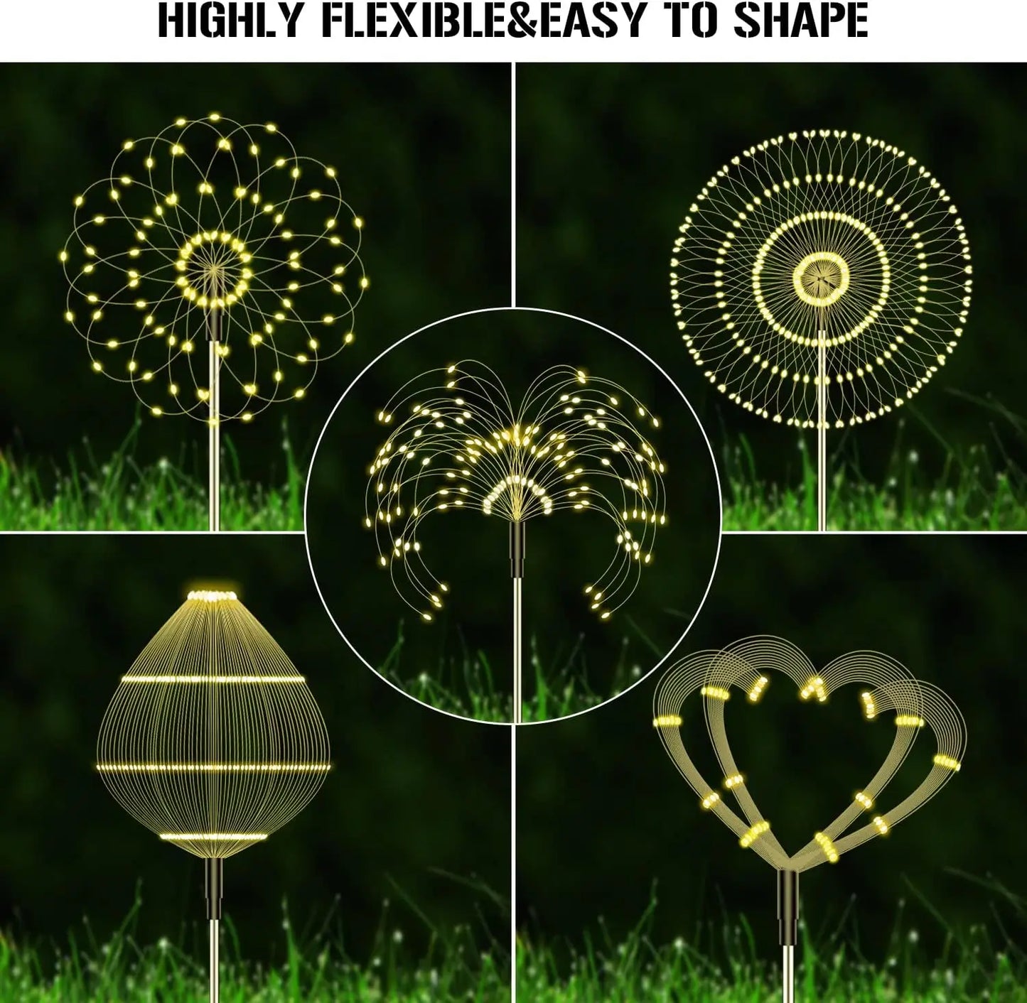 Solar Fireworks Light Outdoor Waterproof Light 2-piece Set Garden Courtyard Road Lawn Decoration Copper Wire