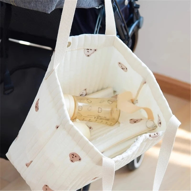 Cartoon Embroidered Diaper Bag with Fun Print, Easy Storage Solution Baby Essential Organiser Case for Travel Outdoor