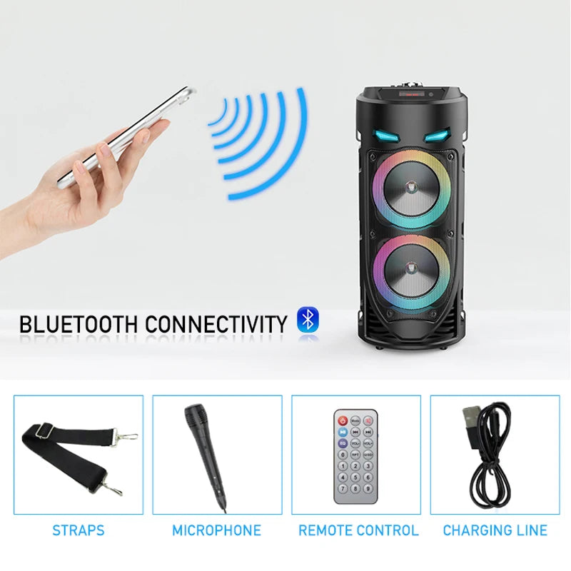 30W Wireless Column Big Power Stereo Portable Bluetooth Speaker Subwoofer Bass Party Speakers with Microphone Family Karaoke USB