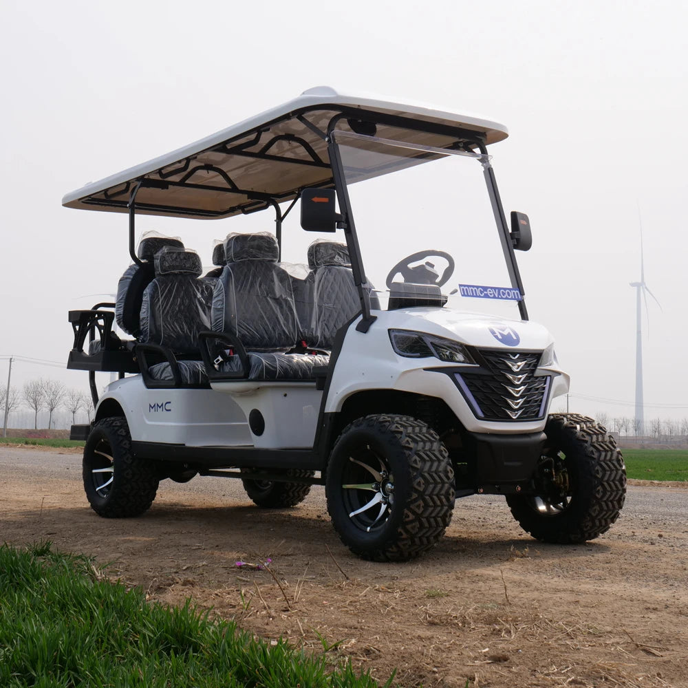 MMC 72V Lithium Battery 4 Front+2Rear off road tire CE Approved with pedal folding glass Club Car 6 Seats Electric Golf Cart