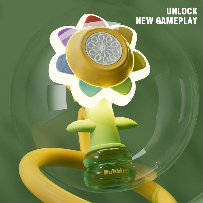 Bubble Machine Sunflower Light Sound Electric Automatic Bubbles Maker Summer Soap Blower Outdoor Games Toys for Girls Children