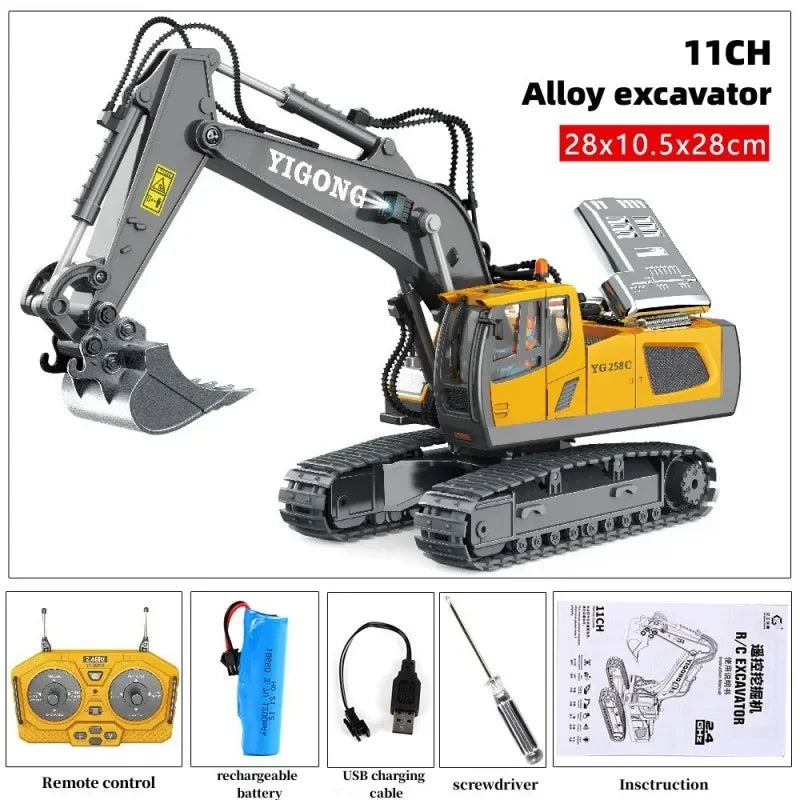 2.4G RC Excavator Remote Control Electric Car Toys Dump Truck Bulldozer Engineering Vehicle Christmas Birthday Boy Girl Kid Gift