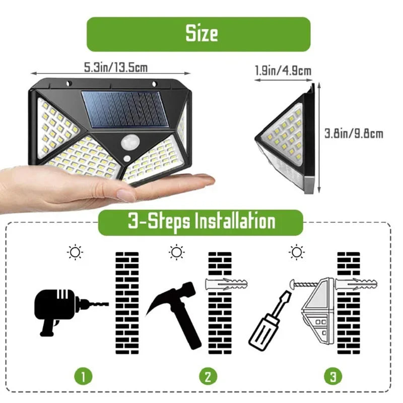 1~10PCS 100 LED Solar Wall Lamp Light 4 Sides Luminous With Motion Sensor Outdoor Garden Courtyard Waterproof Powered Sunlight