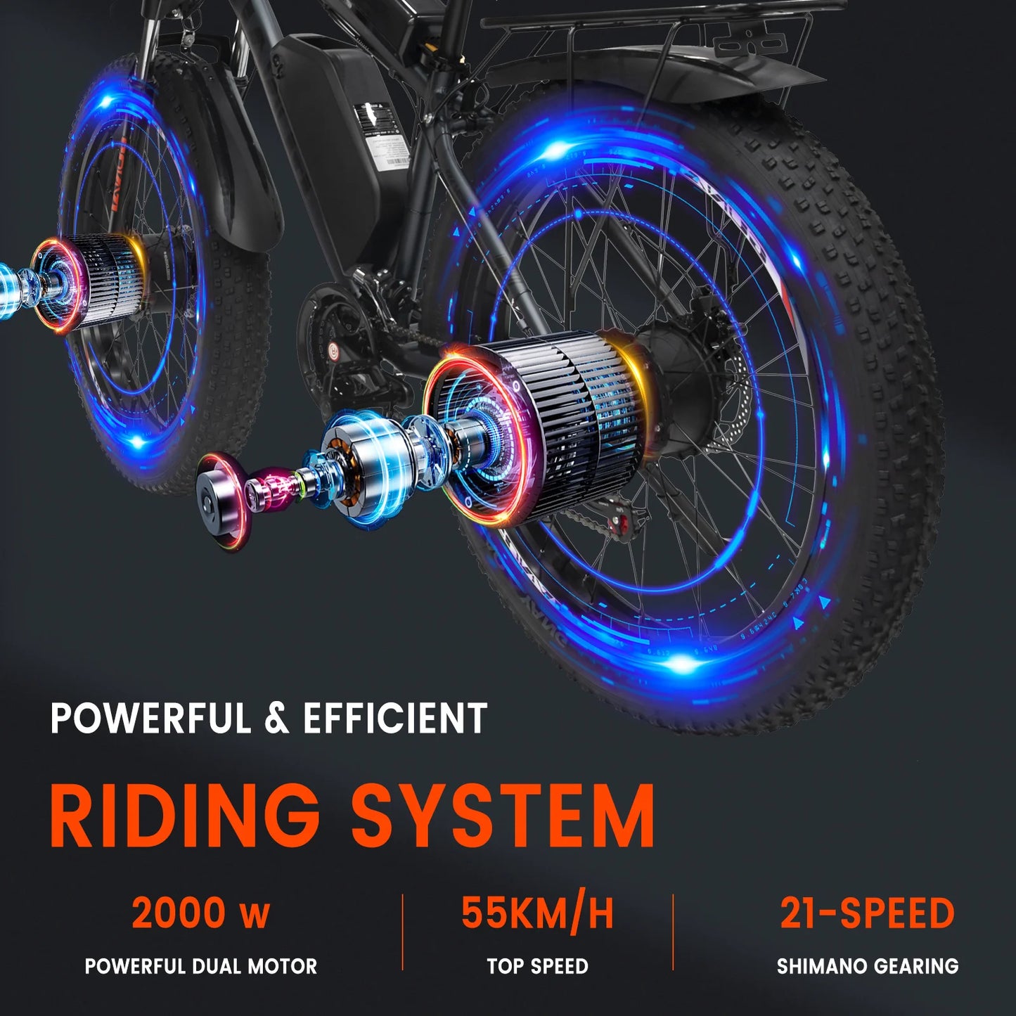 EU STOCK 2000W Electric Motorcycle Bicycle Dual Motor, GUNAI 26Inch Off-road Fat Tyre with 48V 23AH Battery Adult Electric Bike