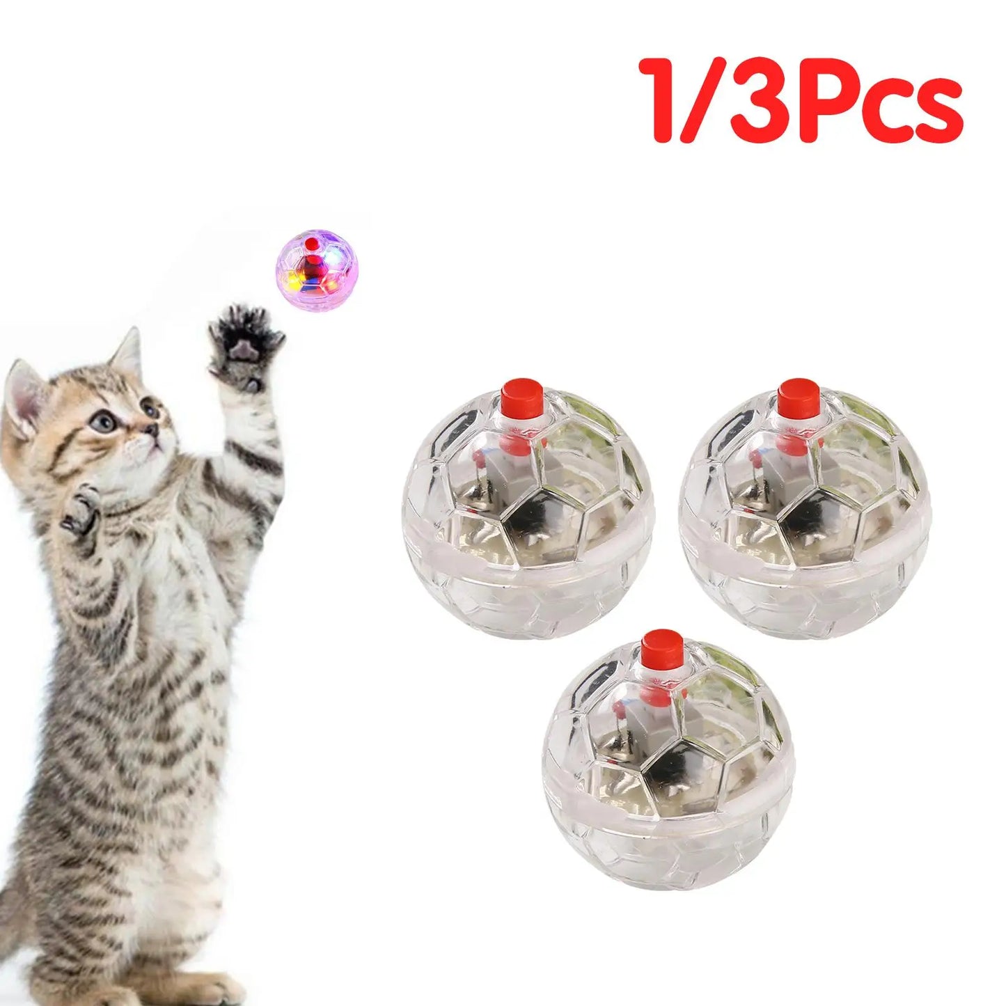 1/3pcs Pet Interactive Ball Toy Upward Motion Elastic Flash Transparent Plastic Cat Dog Glowing Chase Hunting Sports Toy