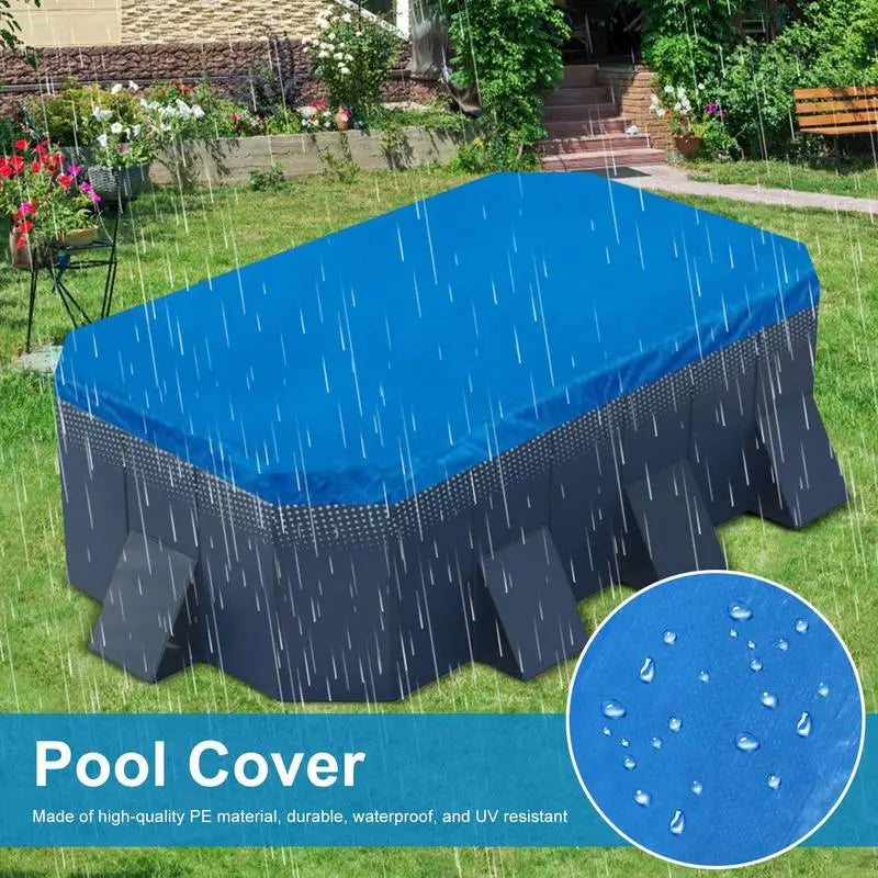 Inflatable Swimming Pool Cover Rectangular Ground Pool Cover PE Tarpaulin Waterproof Rain Cloth Dustproof With Drawstring