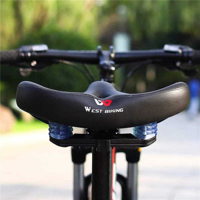 WEST BIKING Comfortable Wide Bicycle Seat Soft Cushion Shock-Absorbing Ergonomic MTB Electric Bike Saddle With 9 Modes Taillight