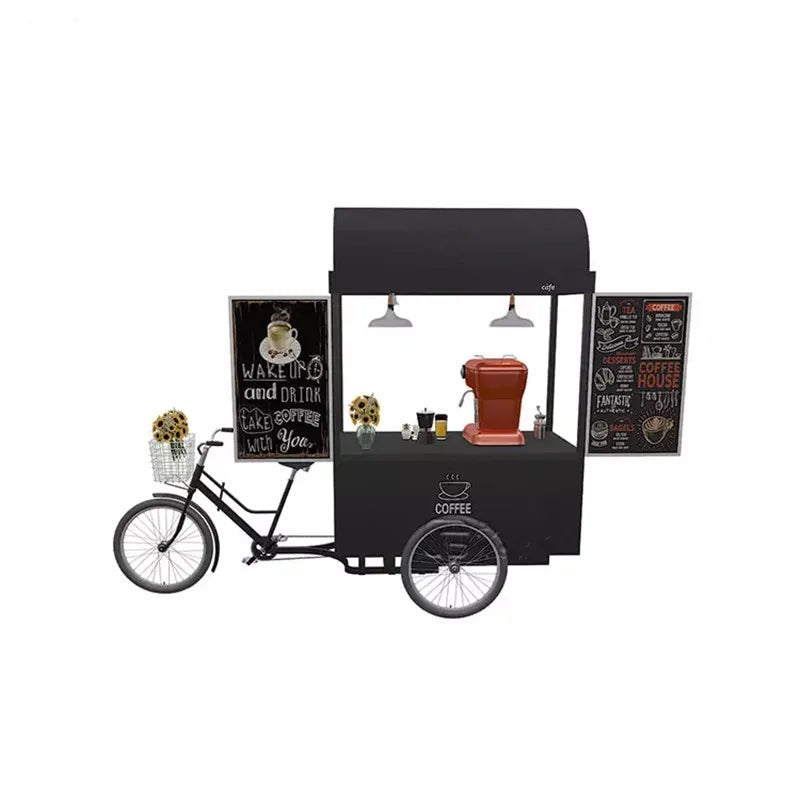 2023 Pedal Coffee Bike Bicycle Portable Outdoor Mobile Coffee Carts for Sale Street Tea Snacks Fast Food van Kiosk