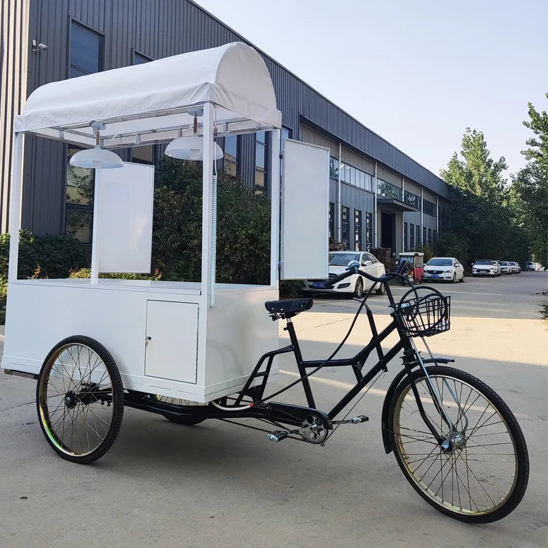 2023 Pedal Coffee Bike Bicycle Portable Outdoor Mobile Coffee Carts for Sale Street Tea Snacks Fast Food van Kiosk