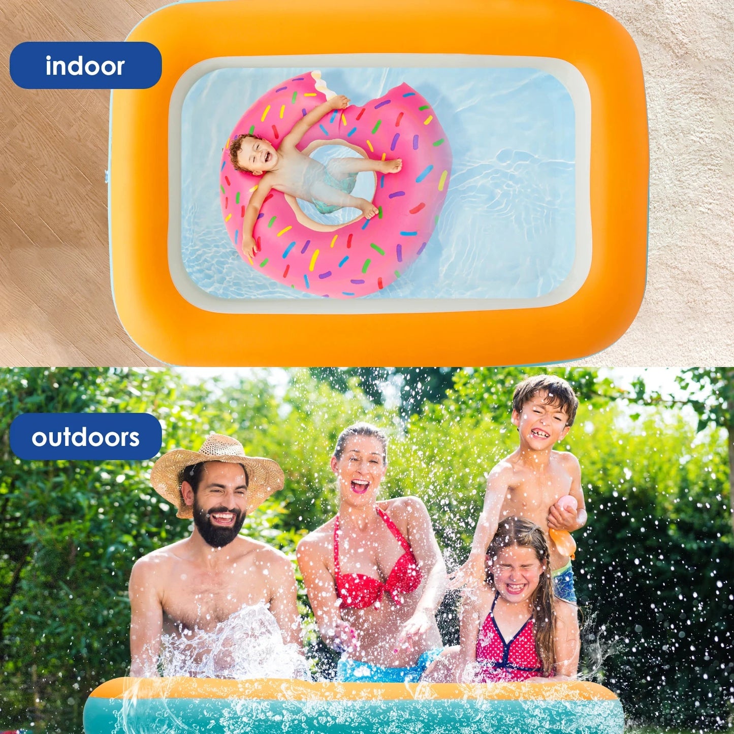 180/210cm Inflatable Swimming Pool Summer Outdoors Square-Shaped Kids Paddling Pool Inflatable Bath Tub with Drainage Design