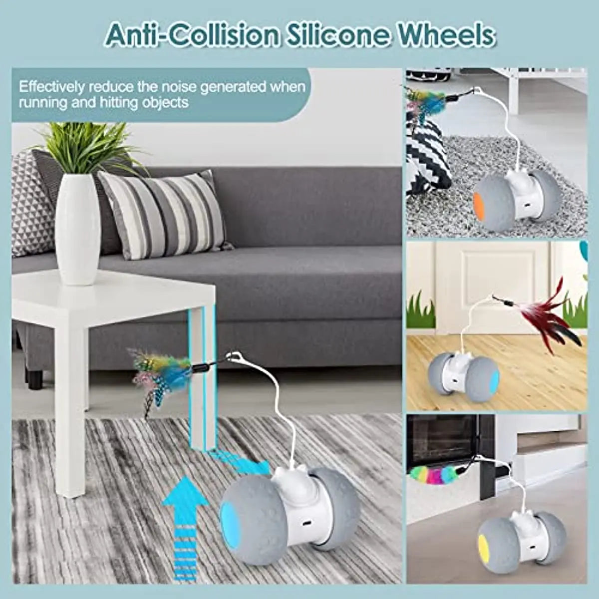 ATUBAN Interactive Cat Toy for Indoor Automatic Cat Toy,Food Dispenser and Mouse Sound Anti-Collision Silicone Wheel Kitten Toys